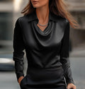 Solid-Color Collared Long-Sleeve Business Blouse