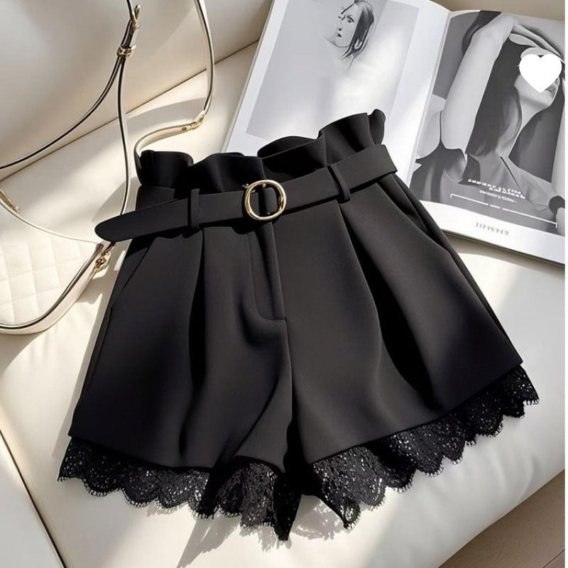 High-Waist Lace Wide-Leg Shorts