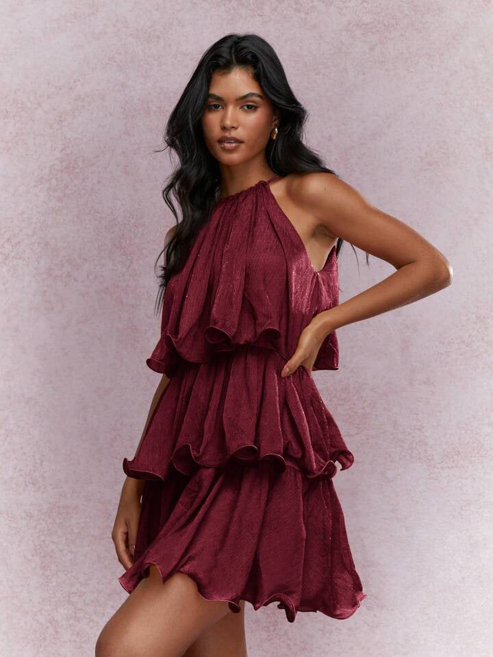Dreamy Ruffle-Hem Halter Midi Dress