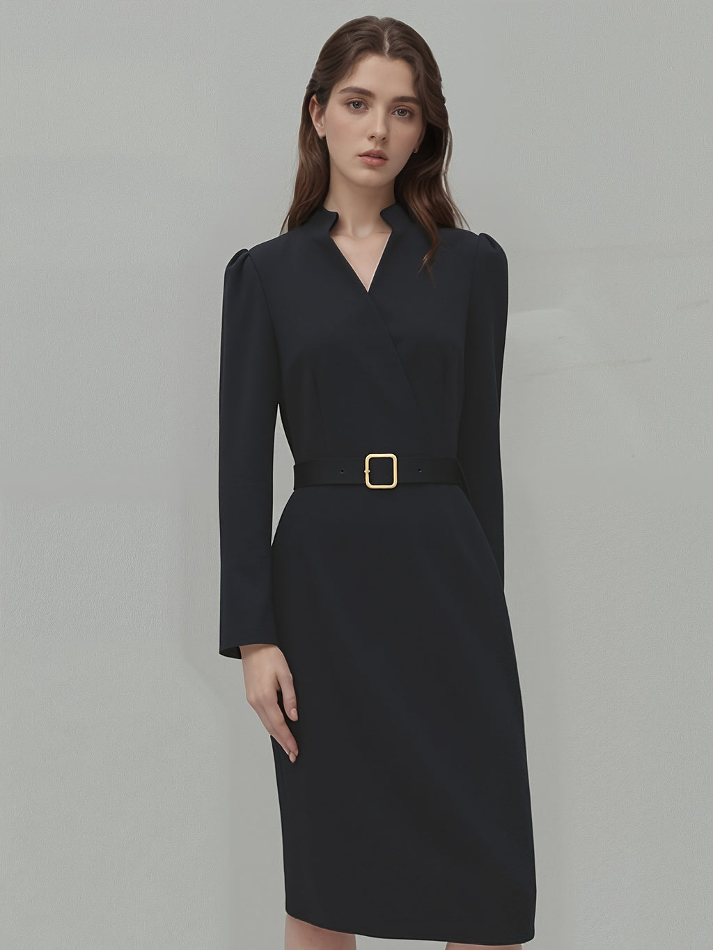 Slim-Fit V-Neck Long-Sleeve Suit Dress