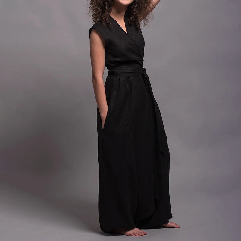 V-Neck Sleeveless Wide-Leg Solid Color Jumpsuit