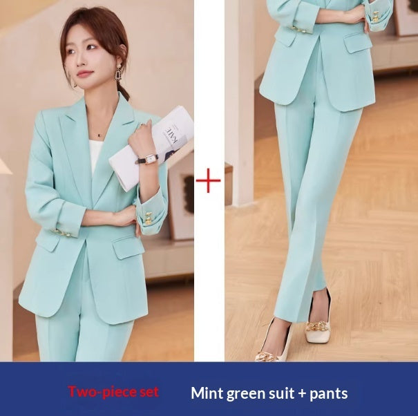 Lapel Blazer & Straight-Leg Pants Office Suit Set