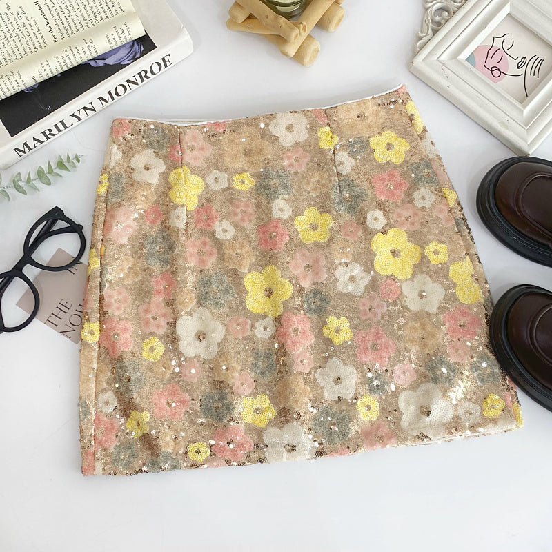 Bloom & Shine Floral Sequin Mini Skirt