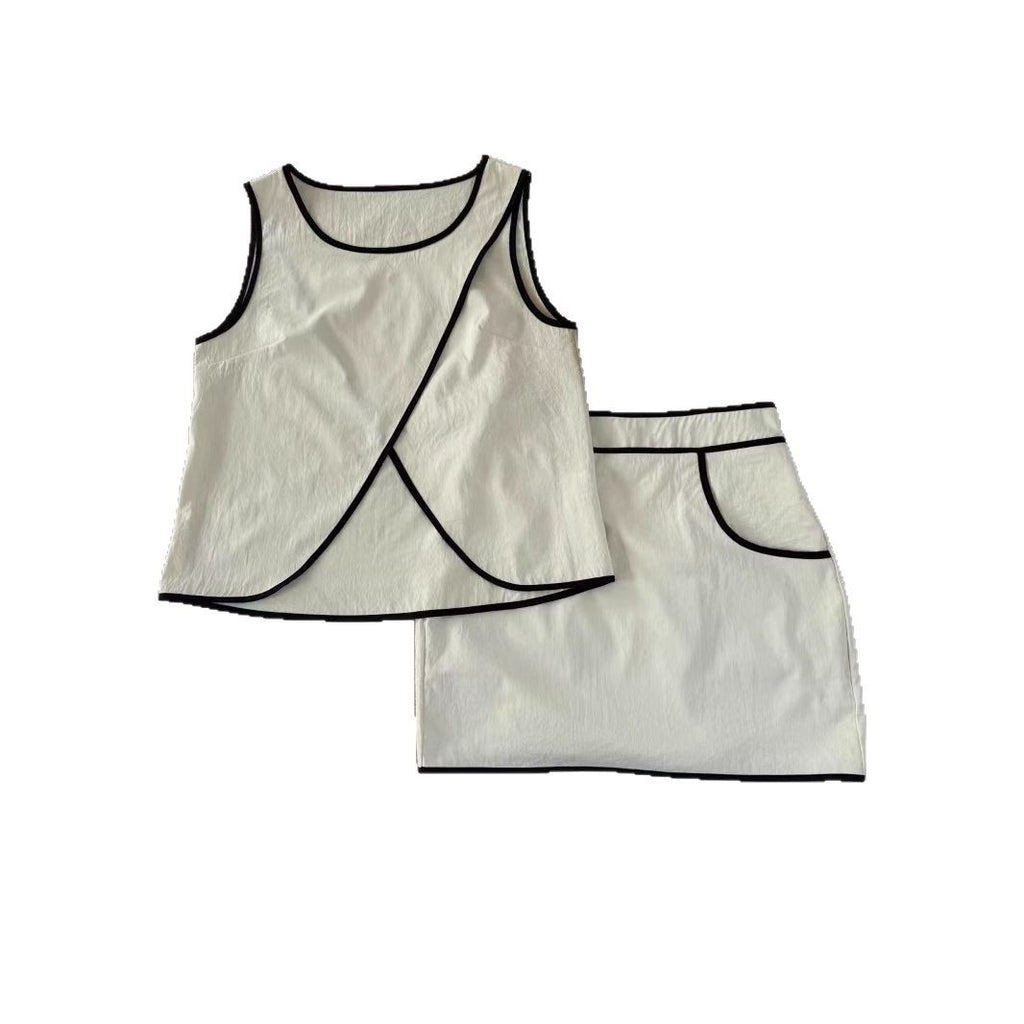 Irregular Sleeveless Vest & High-Waist Midi Skirt Set