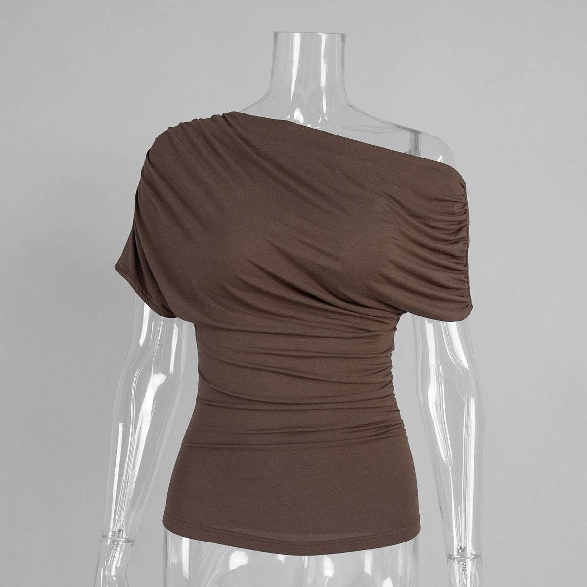 Asymmetric Pleated Short-Sleeve Top