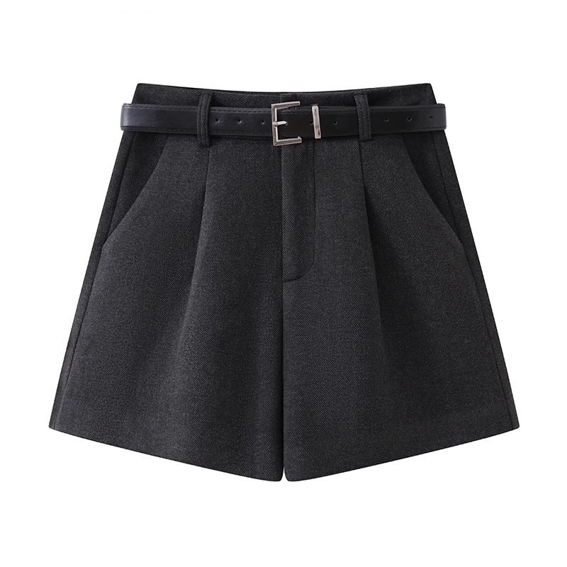 High-Waist Wool Blend Business Shorts