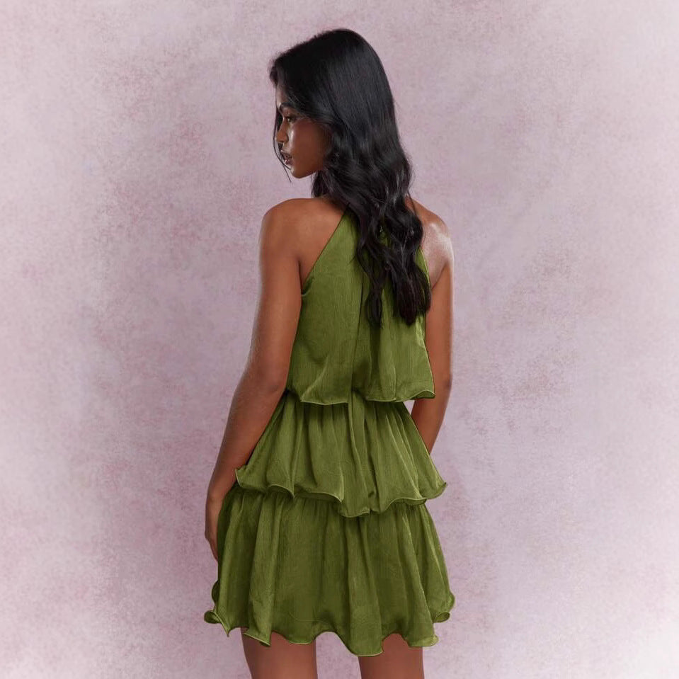 Dreamy Ruffle-Hem Halter Midi Dress