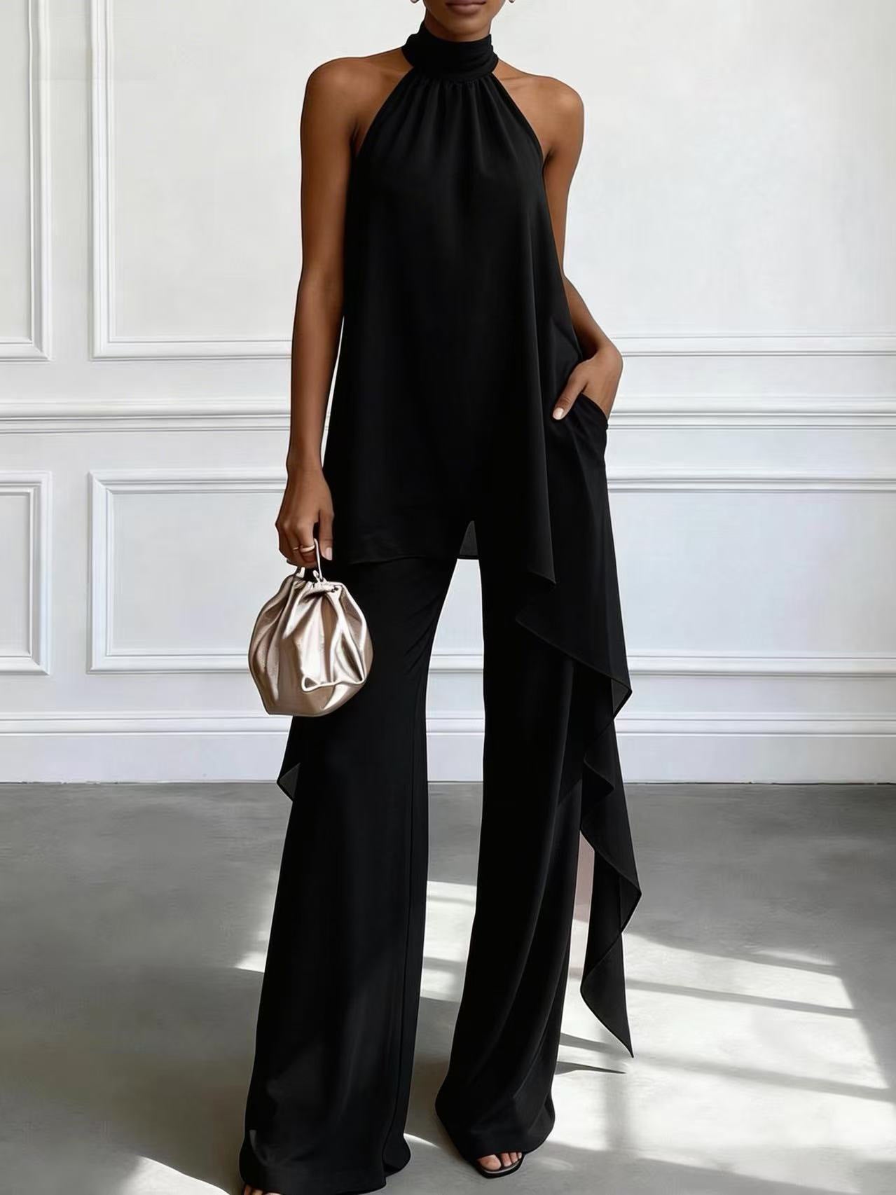 Backless Sleeveless Irregular Top & Pants Set