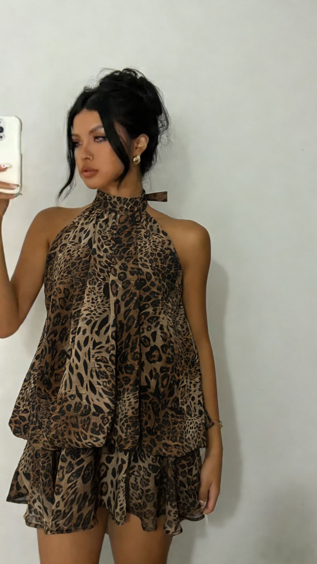 High-Waist Chiffon Halter A-Line Mini Dress