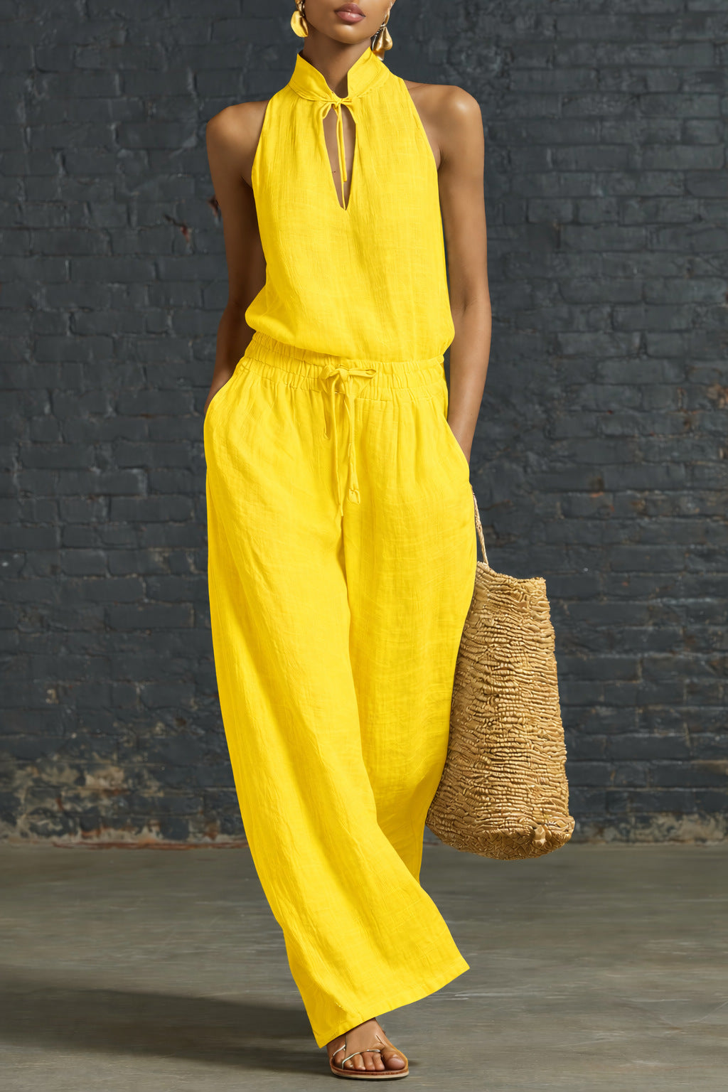 Breezy Linen Two-Piece Set — Sleeveless Top & Wide-Leg Pants