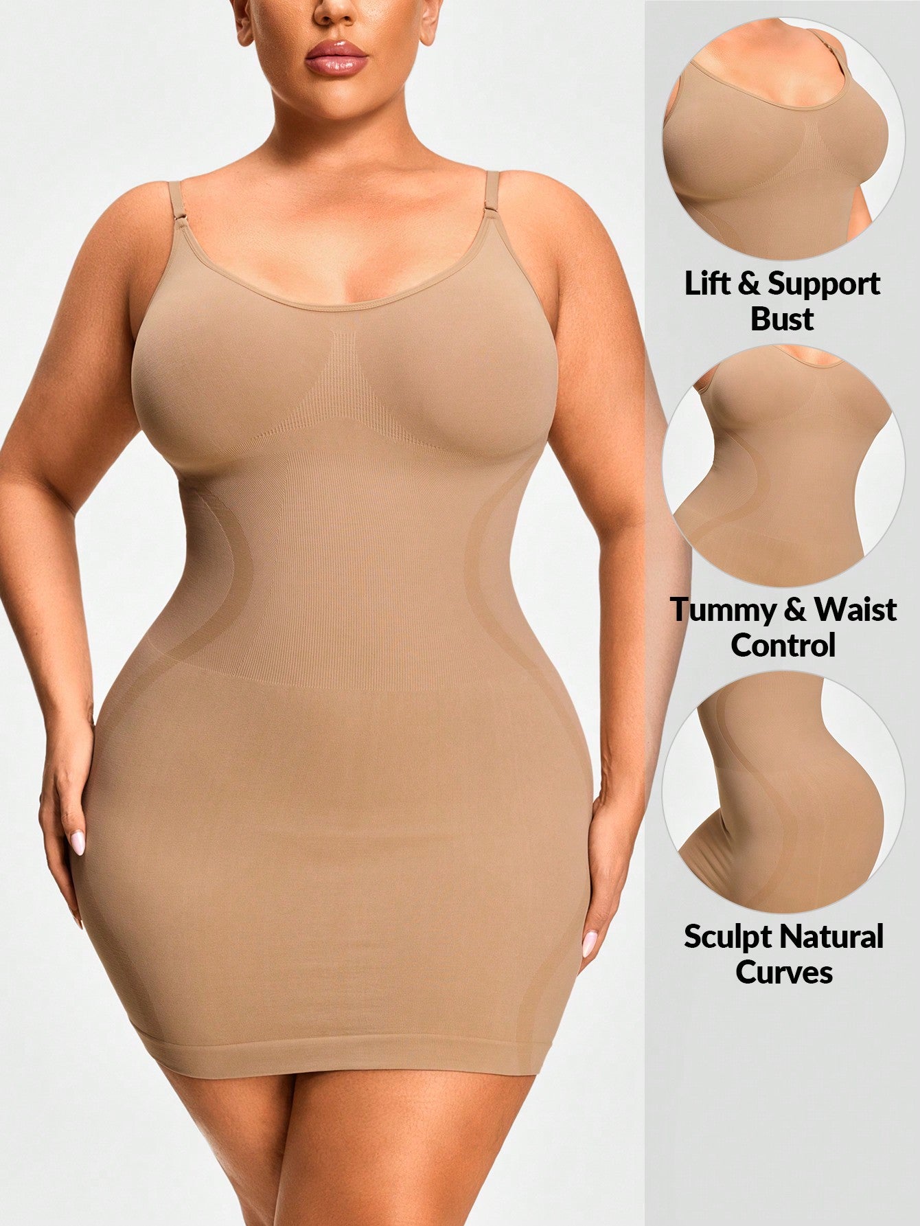 Firm Control Shapewear Slip Dress – Bust Support & Waist Curve Contour