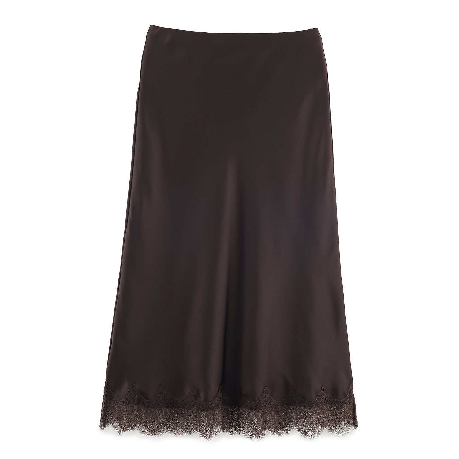 Lace-Trim Silk-Matte High-Waist Midi Skirt