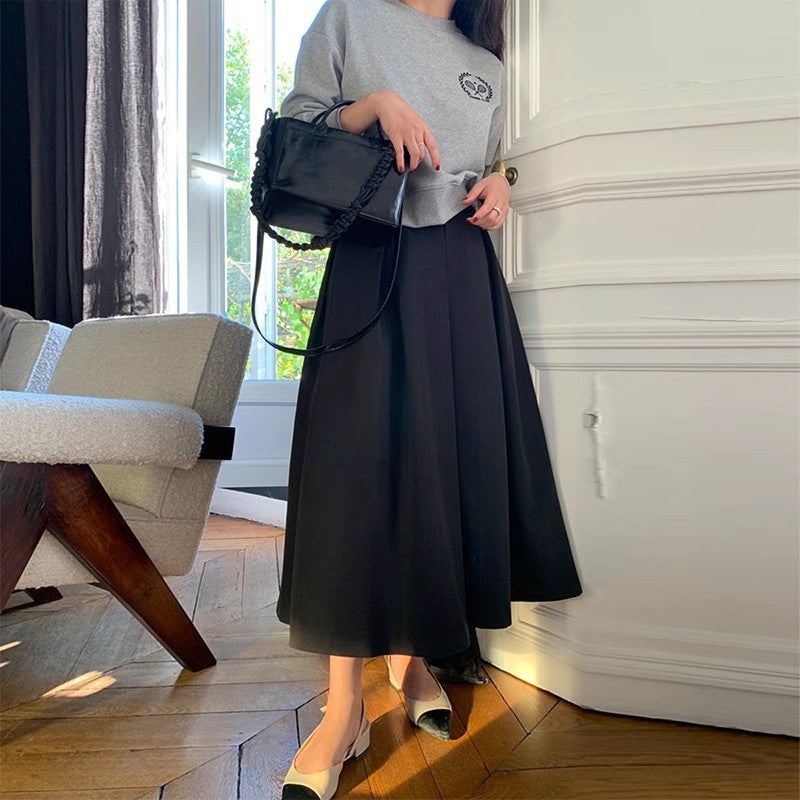 High-Waist Pleated Midi A-Line Skirt