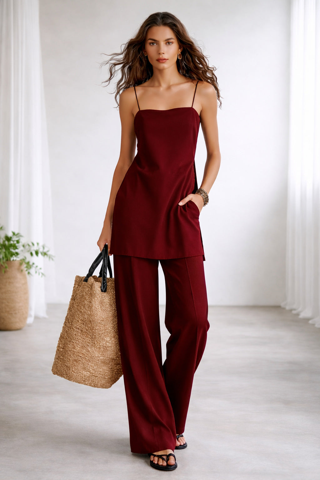 Open-Back Sleeveless Jumpsuit Set