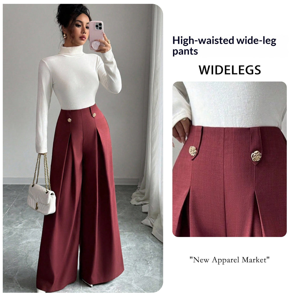 High-Waist Pleated Wide-Leg Trousers