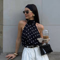 Satin Polka-Dot Lace-Up Halterneck Camisole