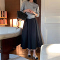 High-Waist Pleated Midi A-Line Skirt