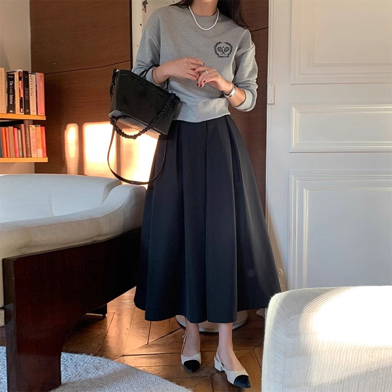 High-Waist Pleated Midi A-Line Skirt