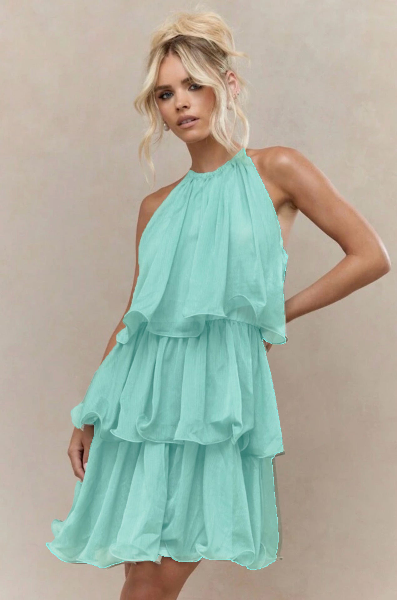 Dreamy Ruffle-Hem Halter Midi Dress