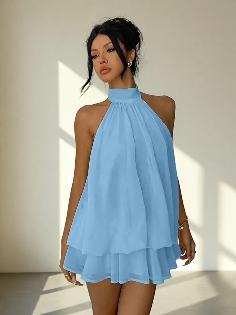 High-Waist Chiffon Halter A-Line Mini Dress