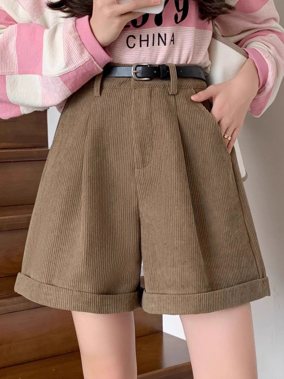 High-Waist Corduroy Shorts