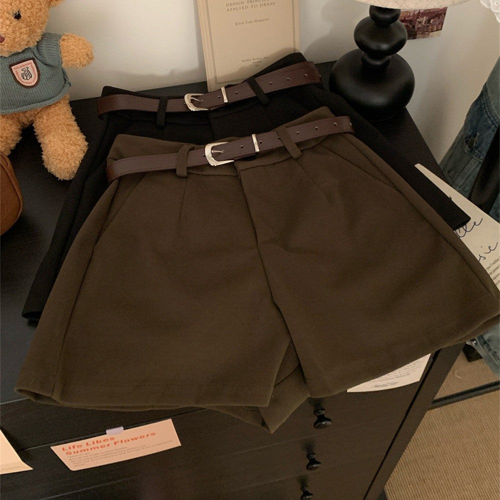 High-Waist Wool Blend Business Shorts