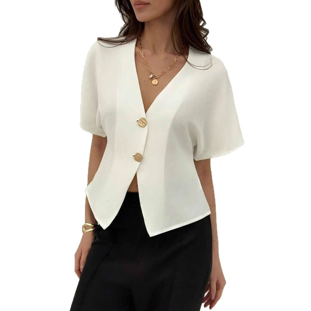 Crisp Button-Up Short-Sleeve Work Shirt