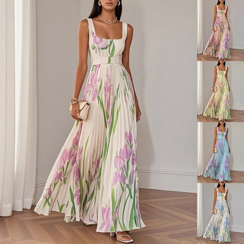 Garden Bloom High-Waist Pleated Midi Dress