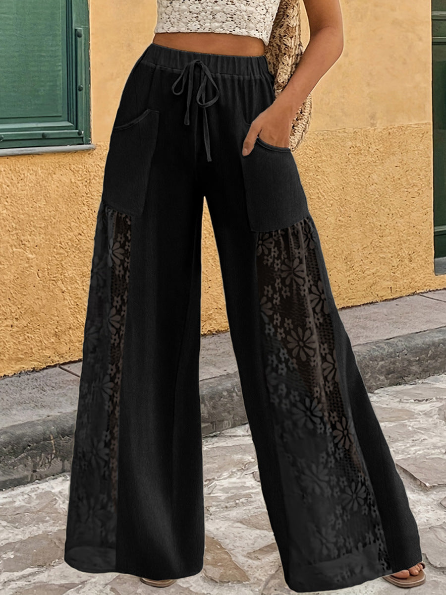 Luxe Lace-Trim Wide-Leg Trousers