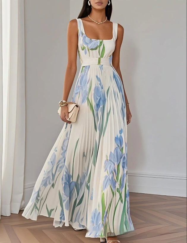 Garden Bloom High-Waist Pleated Midi Dress