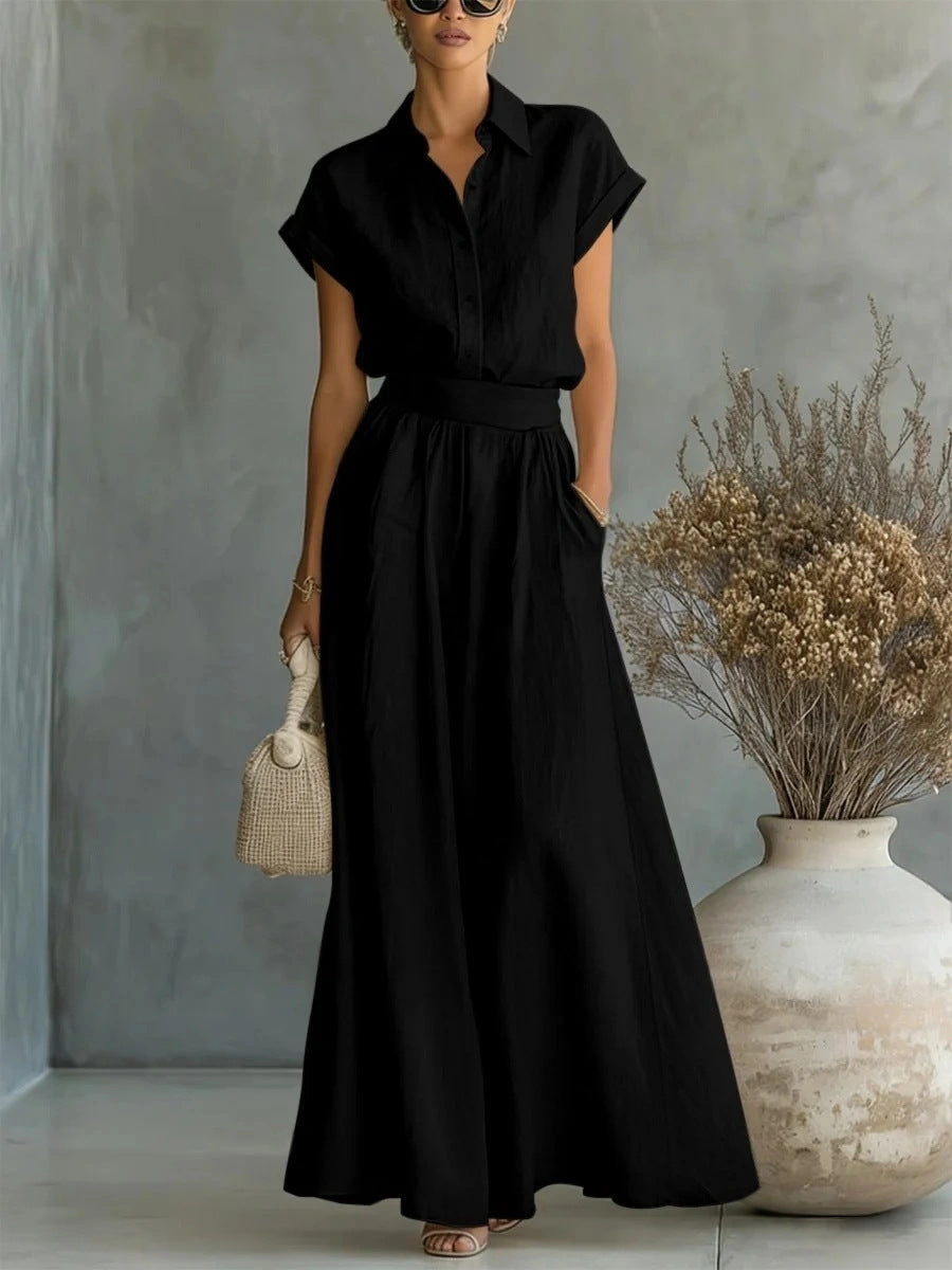 Asymmetric Cotton-Linen Shirt & Wide-Leg Pants Set