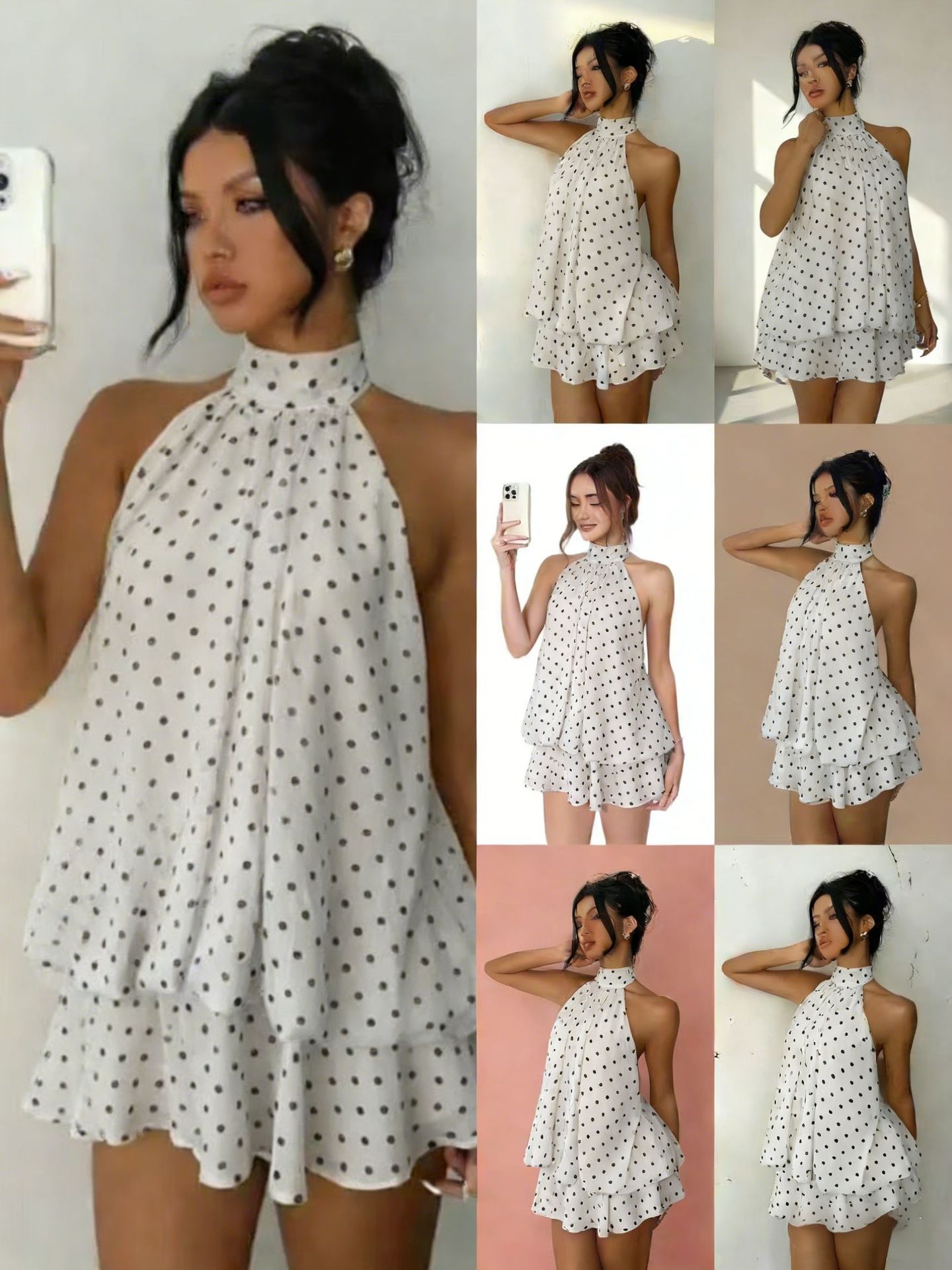 High-Waist Chiffon Halter A-Line Mini Dress