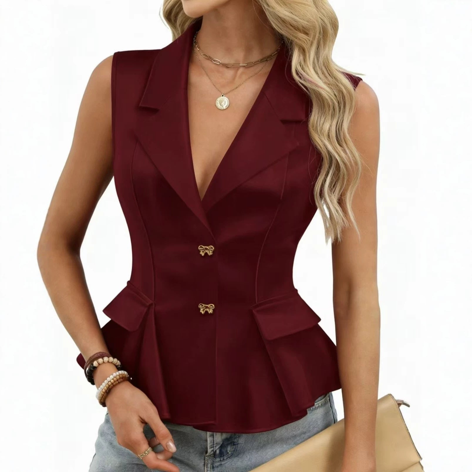 Bow-Tie V-Neck Chenille Suit Vest