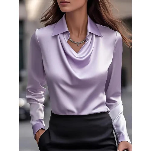 Solid-Color Collared Long-Sleeve Business Blouse