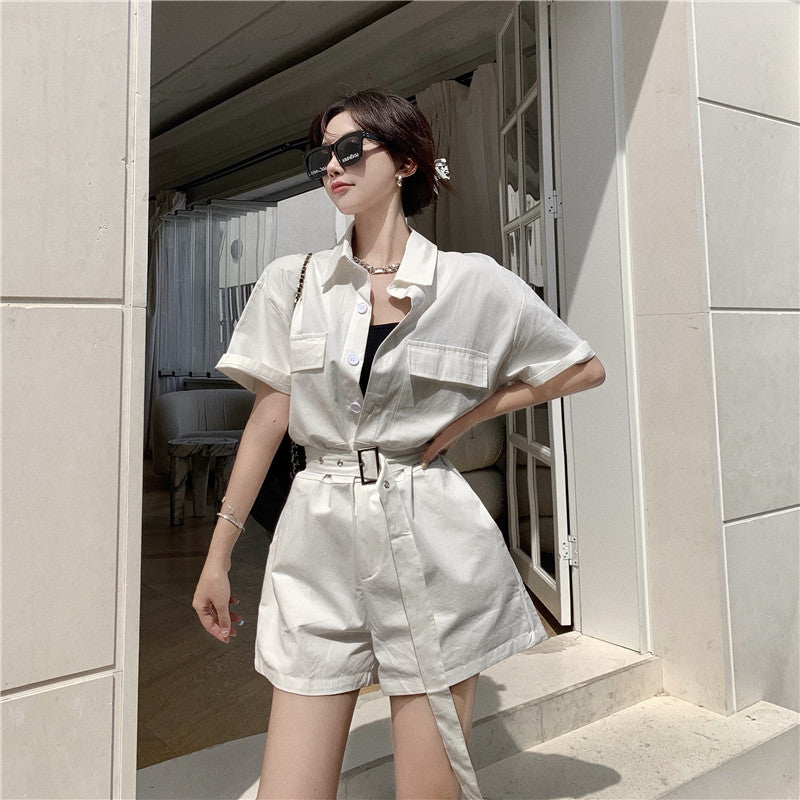 Casual Lace-Up Wide-Leg Shorts Jumpsuit