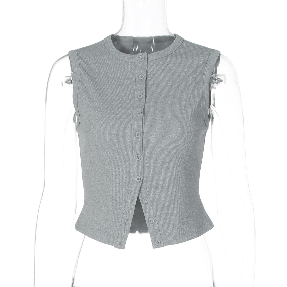 Street-Chic Striped Knit Button Cardigan Vest