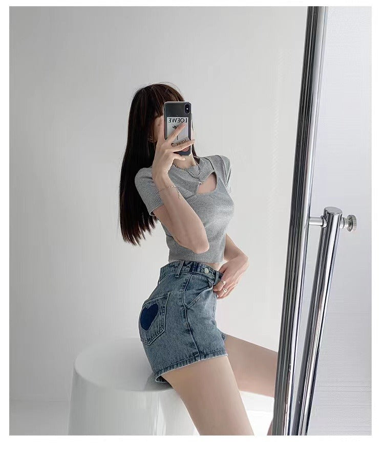 High-Waist A-Line Denim Shorts