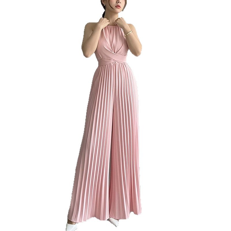 Elegant Solid Color Sleeveless High-Waist Wide-Leg Jumpsuit