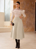 Solid-Color Faux Suede A-Line Long Skirt