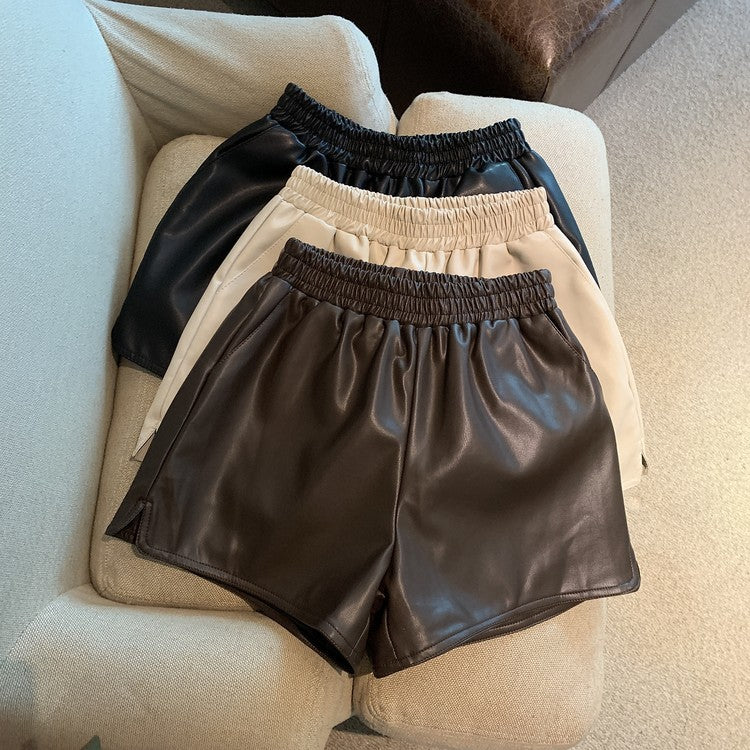 High-Waist PU Leather Wide-Leg Shorts