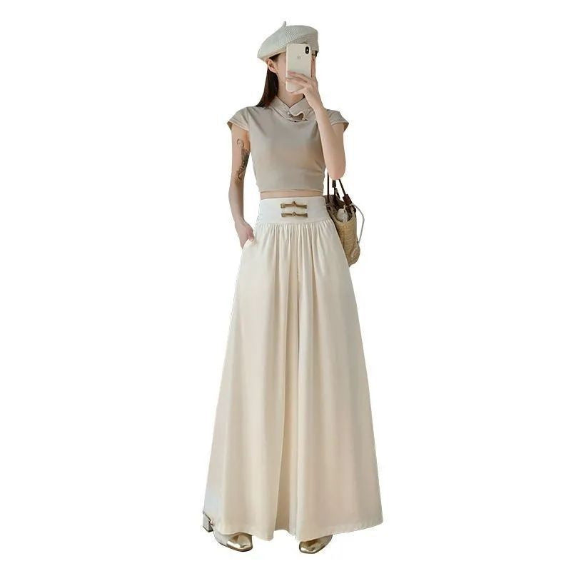 High-Waist Wide-Leg Ice Silk Pants