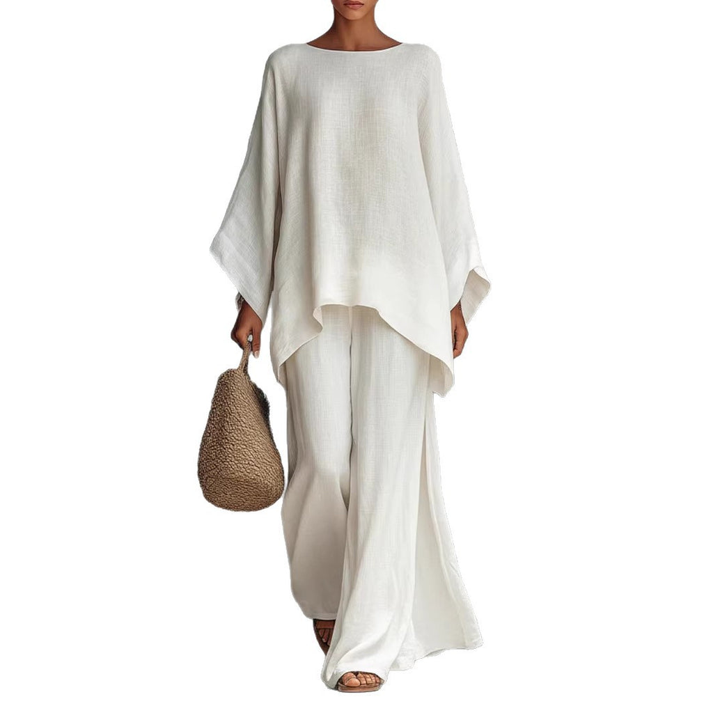 Minimalist Long-Sleeve Top & Wide-Leg Pants Set