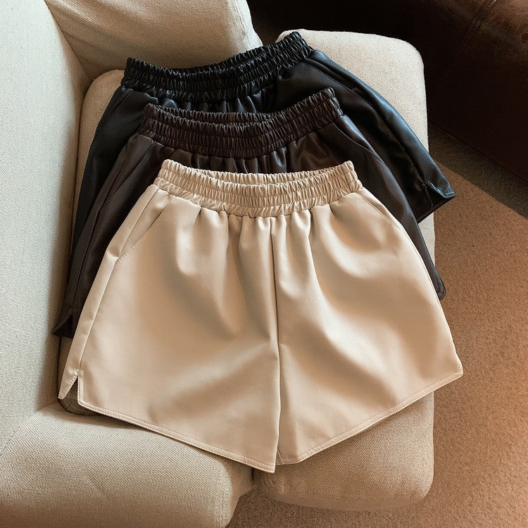 High-Waist PU Leather Wide-Leg Shorts