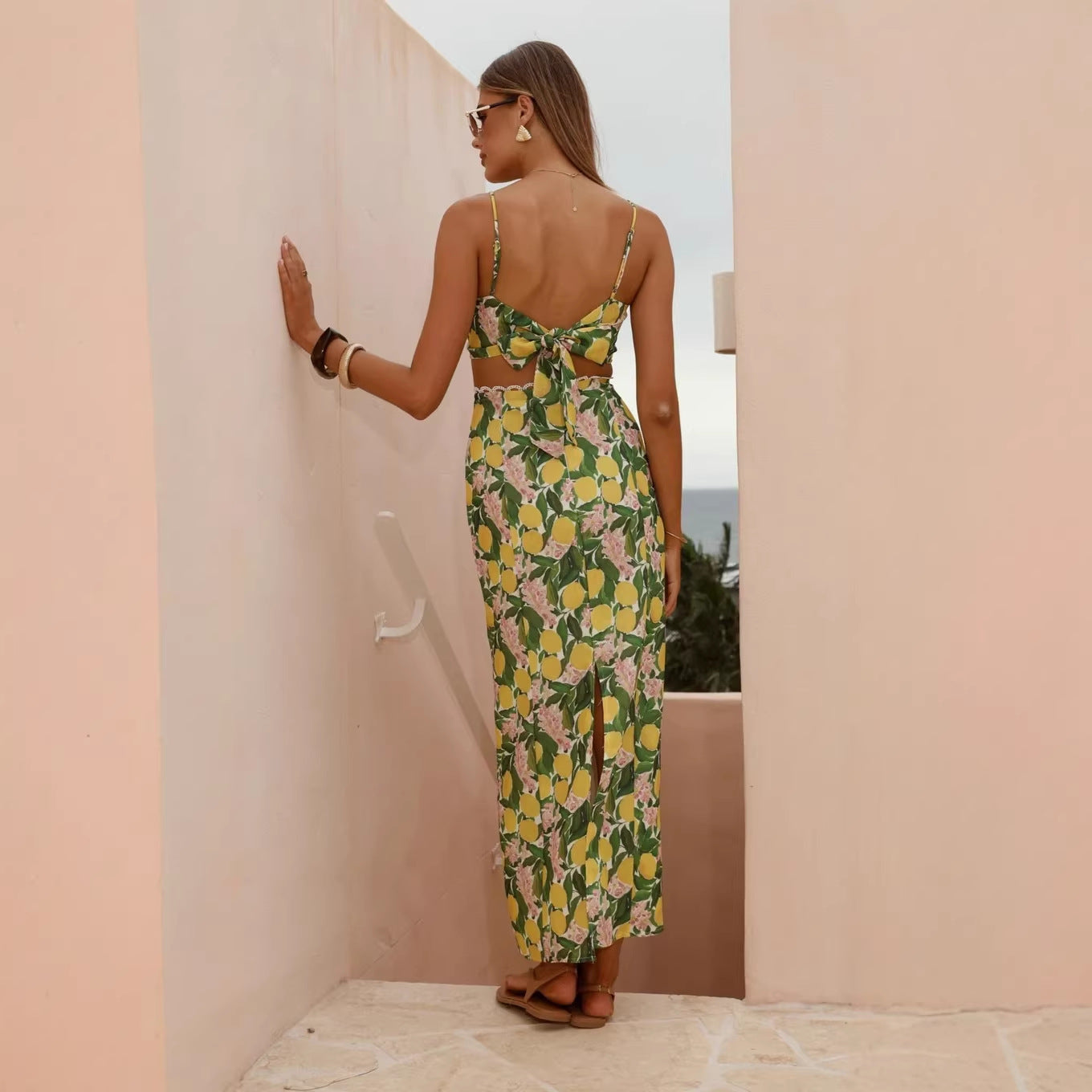 Lace-Trimmed Linen Camisole & Midi Skirt Set