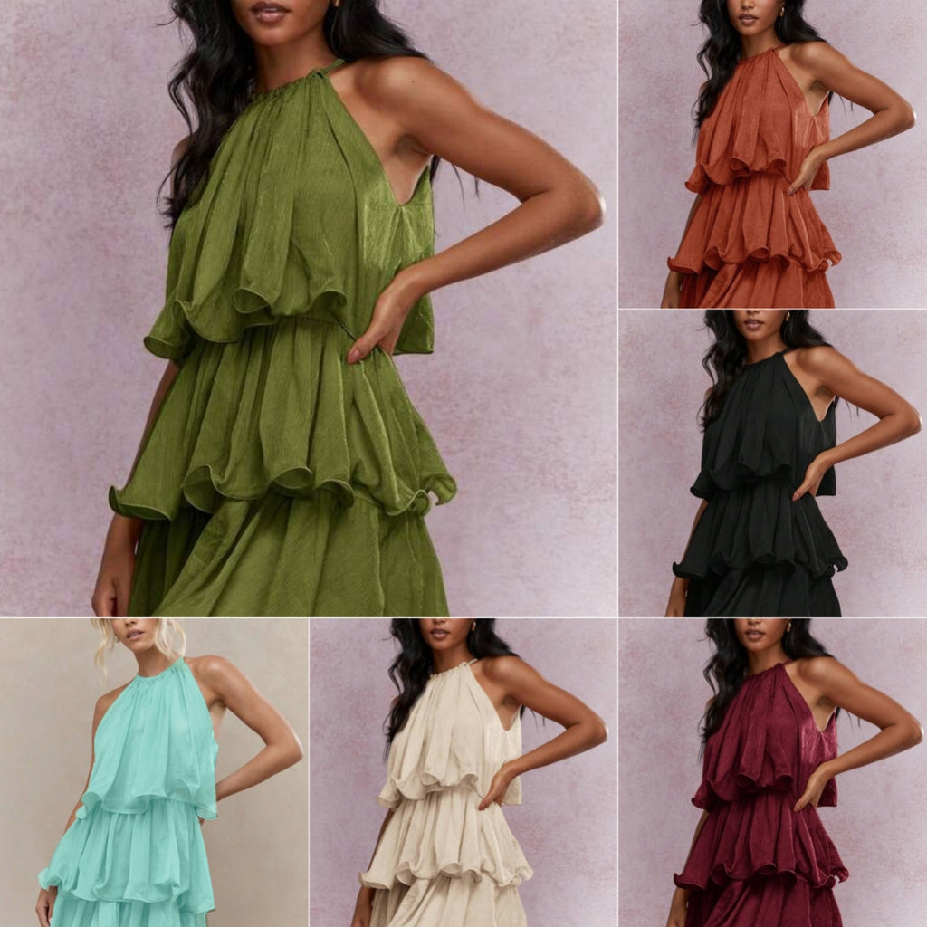 Dreamy Ruffle-Hem Halter Midi Dress