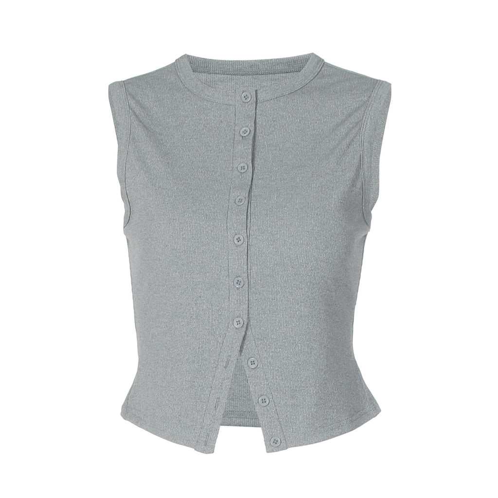 Street-Chic Striped Knit Button Cardigan Vest