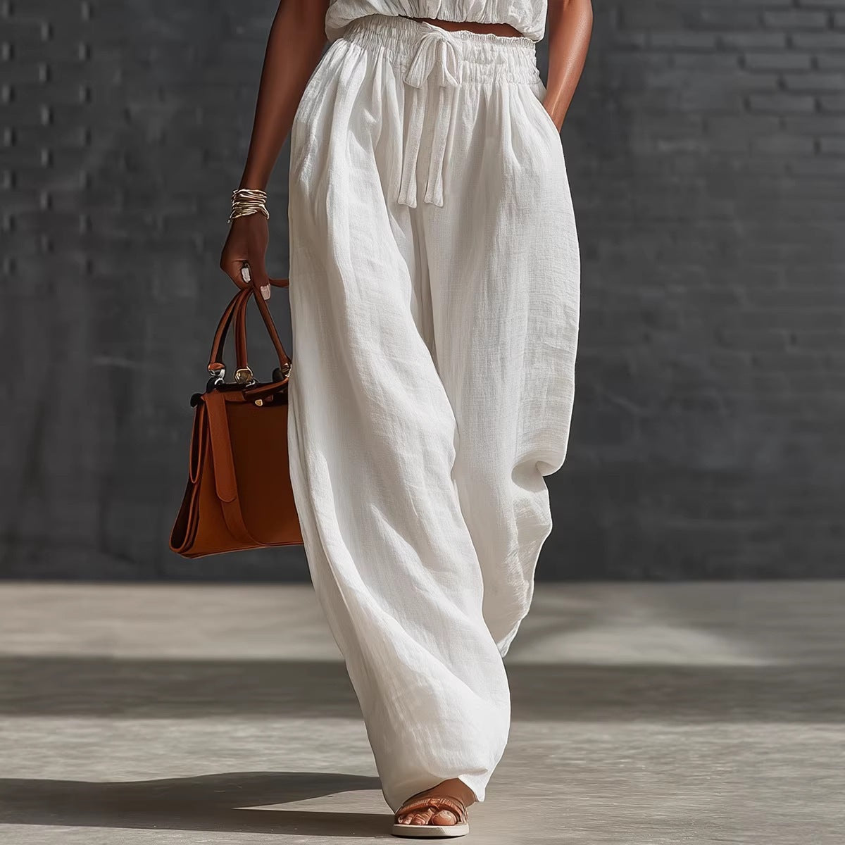 Sleeveless Off-Shoulder Top & Wide-Leg Pants Set