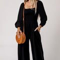 Casual High-Waist Long-Sleeve Pocket Jumpsuit