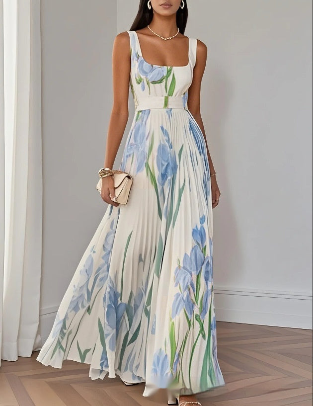 Garden Bloom High-Waist Pleated Midi Dress