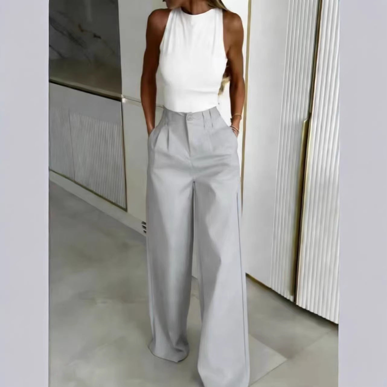 Fluid Flow Straight-Leg Floor-Length Pants